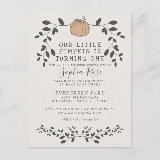 Our Little Pumpkin Is Turning One First Birthday I Postcard (Front)