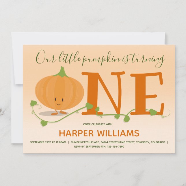 Our Little Pumpkin is Turning One First Birthday Invitation (Front)