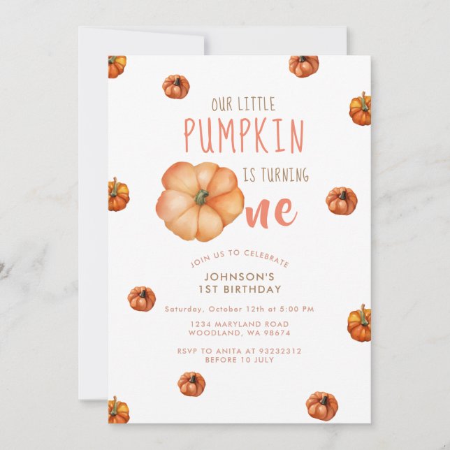 Our Little Pumpkin Is Turning One Invitation (Front)