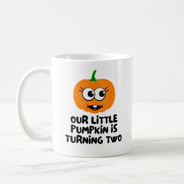 Our Little Pumpkin Is Turning Two Coffee Mug (Left)