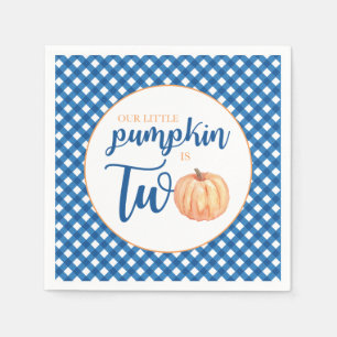 Our Little Pumpkin is Two blue plaid 2nd birthday Napkin