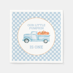Our Little Pumpkin light blue truck first birthday Napkin
