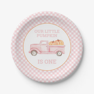Our Little Pumpkin light pink truck first birthday Paper Plate