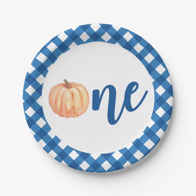 Our Little Pumpkin One blue first birthday Paper Plate (Front)