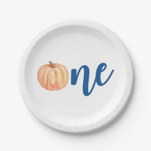 Our Little Pumpkin One blue first birthday Paper Plate