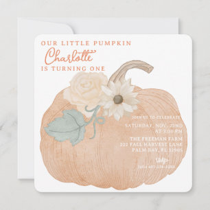 Our Little Pumpkin Orange Fall Birthday  Invitation