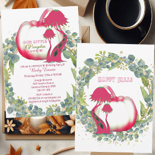 Our Little Pumpkin Pink 1st Birthday Green Wreath  Invitation