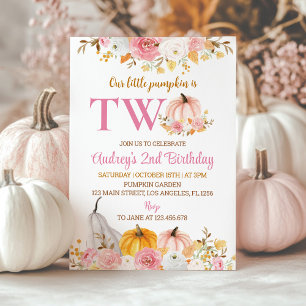 Our Little Pumpkin Pink 2nd Birthday Invitation