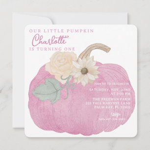 Our Little Pumpkin Pink Fall Birthday  Invitation