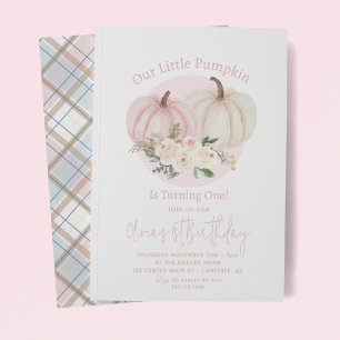 Our Little Pumpkin Pink Floral 1st Birthday Invitation