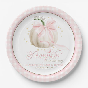 Our Little Pumpkin Pink Gingham Personalised Paper Plate