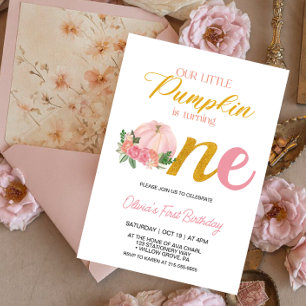 Our Little Pumpkin Pink Girl 1st Birthday Invitation