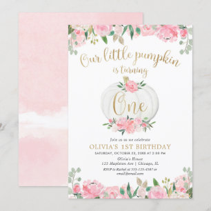 Our little pumpkin pink gold floral 1st birthday invitation