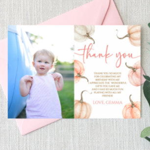 Our Little Pumpkin Pink Photo Birthday Party Thank You Card