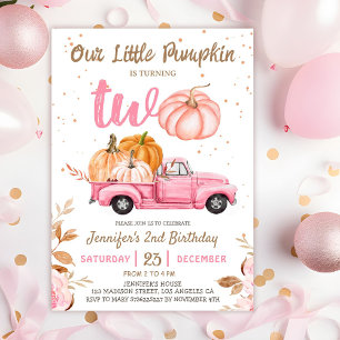Our Little Pumpkin Pink Truck Girl 2nd Birthday Invitation