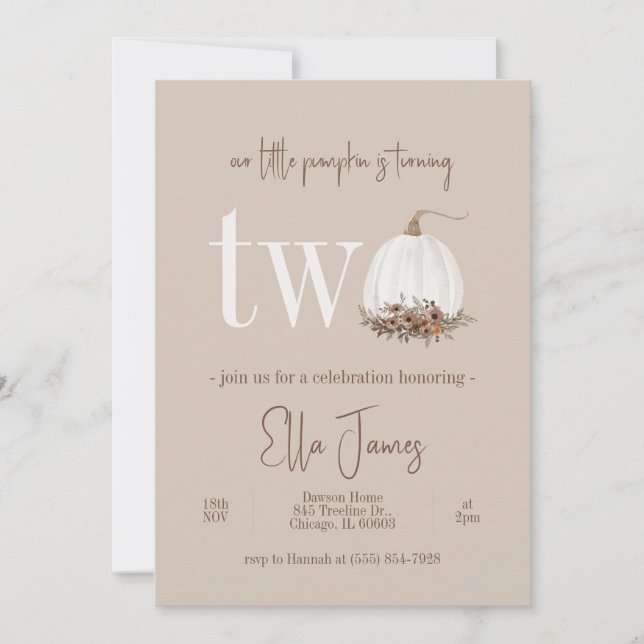 Our Little Pumpkin Second Birthday Invitation (Front)
