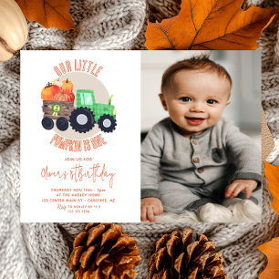 Our Little Pumpkin Tractor 1st Birthday Photo Invitation