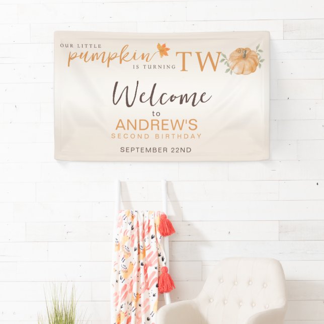 Our Little Pumpkin Turning Tw Fall 2nd Birthday Banner (Insitu)