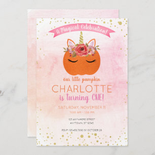 Our Little Pumpkin Unicorn Magical Birthday Invitation
