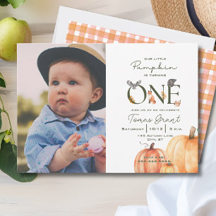 Our Little Pumpkin Woodland Fall First Birthday  Invitation