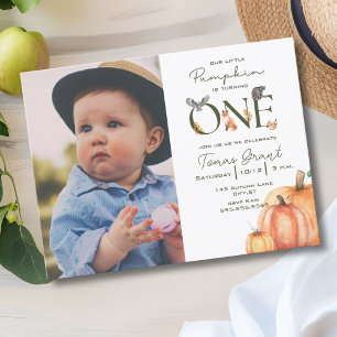 Our Little Pumpkin Woodland Fall First Birthday Postcard