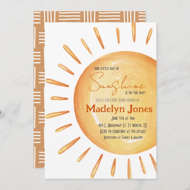 Our Little Ray of Sunshine Baby Shower Invitation (Front/Back)