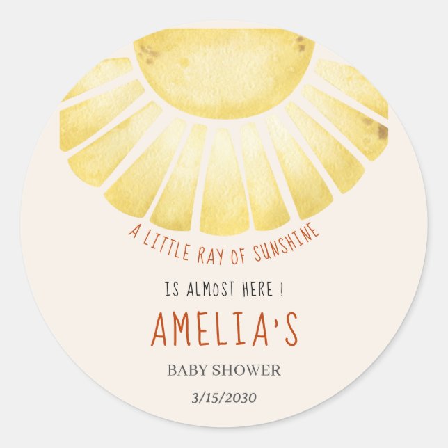 Our Little Ray of Sunshine Baby Shower Invitation Classic Round Sticker (Front)