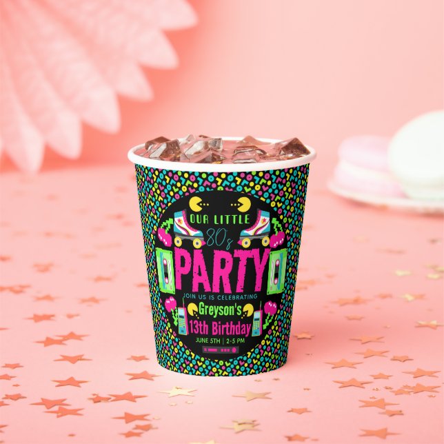 our little Retro Neon 80's Birthday Party Paper Cups (Insitu)