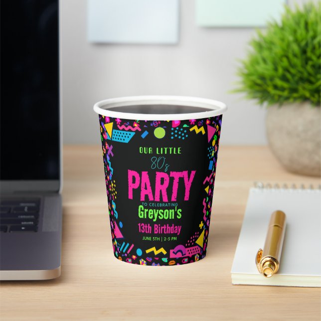 our little Retro Neon 80's Birthday Party Paper Cups (Insitu)