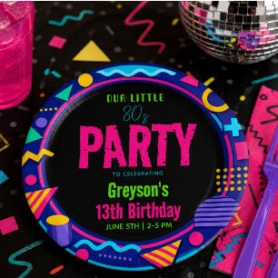 our little Retro Neon 80's Birthday Party Paper Plate