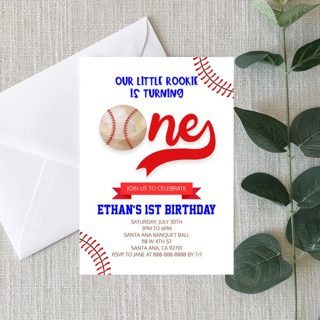 Our Little Rookie Baseball ONE 1st Birthday Party  Invitation (Creator Uploaded)