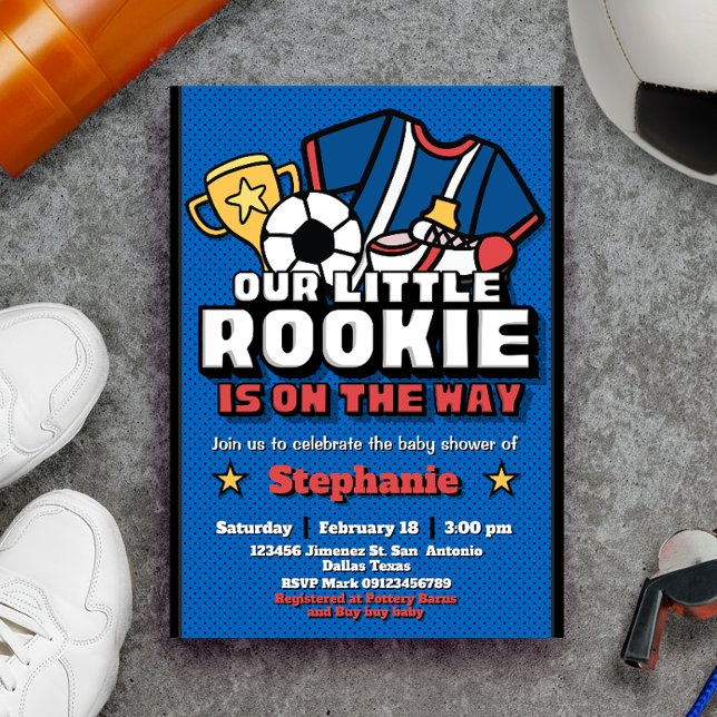 Our Little Rookie is on the Way Invitation (Our Little Rookie is on the Way Invitation - Soccer Football Baby Shower Invitation)