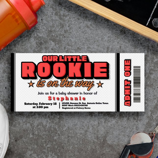 Our Little Rookie is on the Way Ticket Invitation (Our Little Rookie is on the Way Ticket Invitation - Basketball Hoops Baby Shower
)