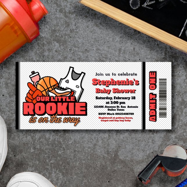 Our Little Rookie is on the Way Ticket Invitation (Our Little Rookie is on the Way Ticket Invitation - Basketball Themed)