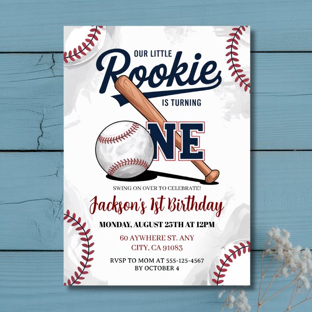 Our Little Rookie is Turning One Baseball Birthday Invitation (Our Little Rookie is Turning One Baseball Birthday Invitation
)