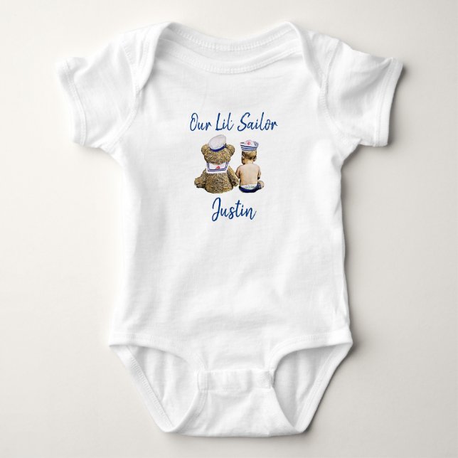 Our Little Sailor Personalised Baby Boy Bodysuit (Front)