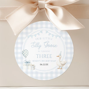 Our Little Silly Goose Blue Birthday Party Classic Round Sticker