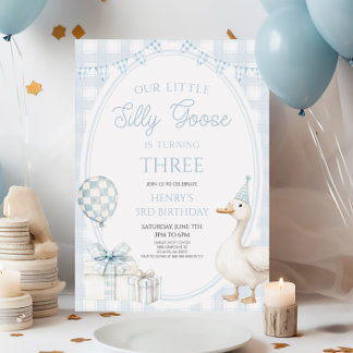 Our Little Silly Goose Blue Birthday Party Invitation