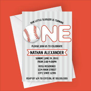 Our Little Slugger Is Turning One Baseball Themed  Invitation