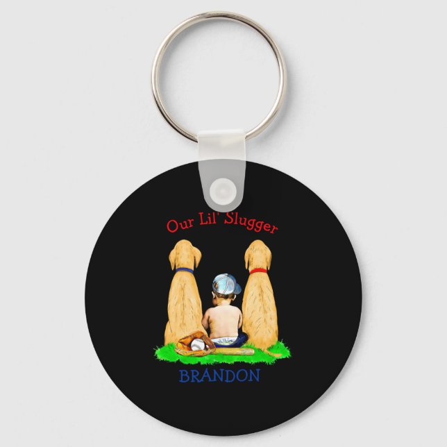 Our Little Slugger Personalized Baseball Themed Ba Key Ring (Front)