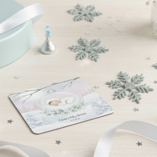 Our Little Snowbaby is on the way Winter Drinkware Square Paper Coaster