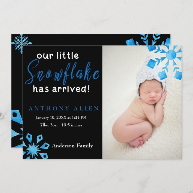 Our Little Snowflake Arrived Birth Announcement (Front/Back)
