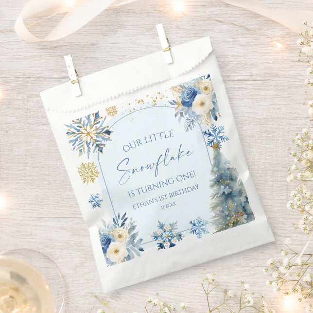 Our Little Snowflake Blue Winter Birthday Party Favour Bag (Clipped)