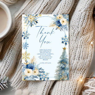 Our Little Snowflake Blue Winter Birthday Party Thank You Card