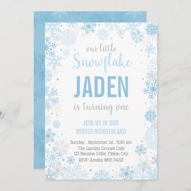 Our Little Snowflake | Boy First Birthday Invitation (Front/Back)