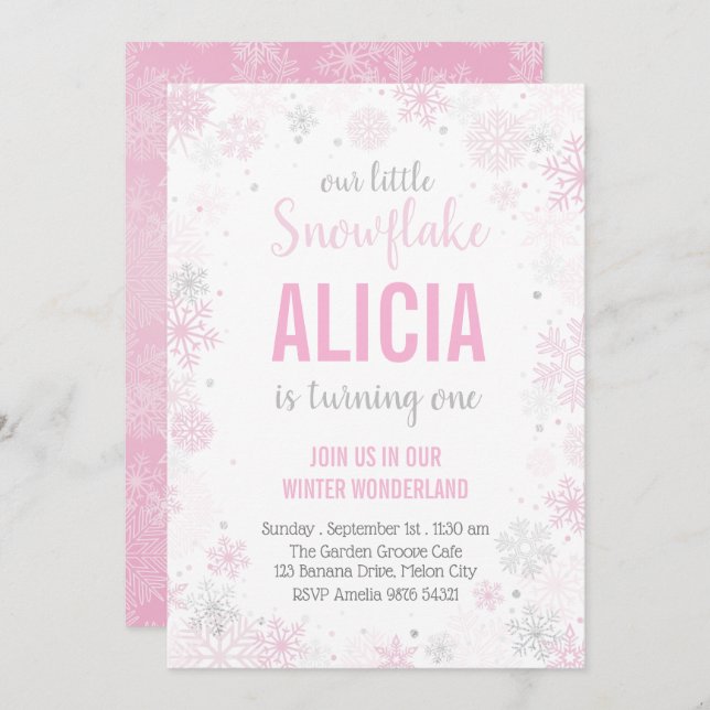 Our Little Snowflake | Girl First Birthday Invitation (Front/Back)