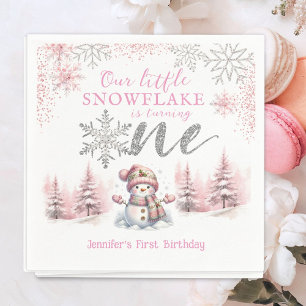 Our Little Snowflake Girl Pink Silver 1st Birthday Napkin