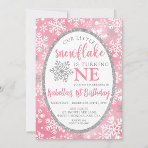 OUR LITTLE SNOWFLAKE PINK 1ST BIRTHDAY INVITATION