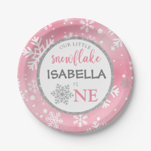 OUR LITTLE SNOWFLAKE PINK 1ST BIRTHDAY PAPER PLATE