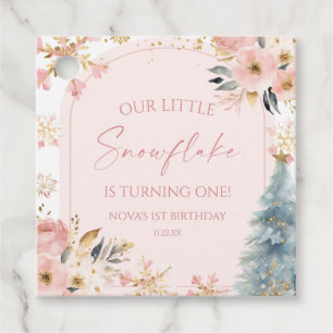 Our Little Snowflake Pink Winter Birthday Party Favour Tags